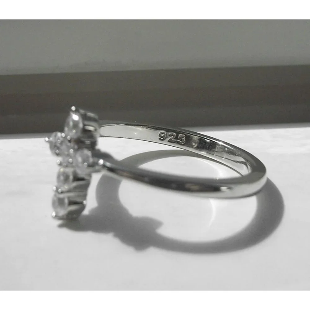 925 STERLING SILVER Dainty Cross Cubic Zirconia Ring - Picture 10 of 16